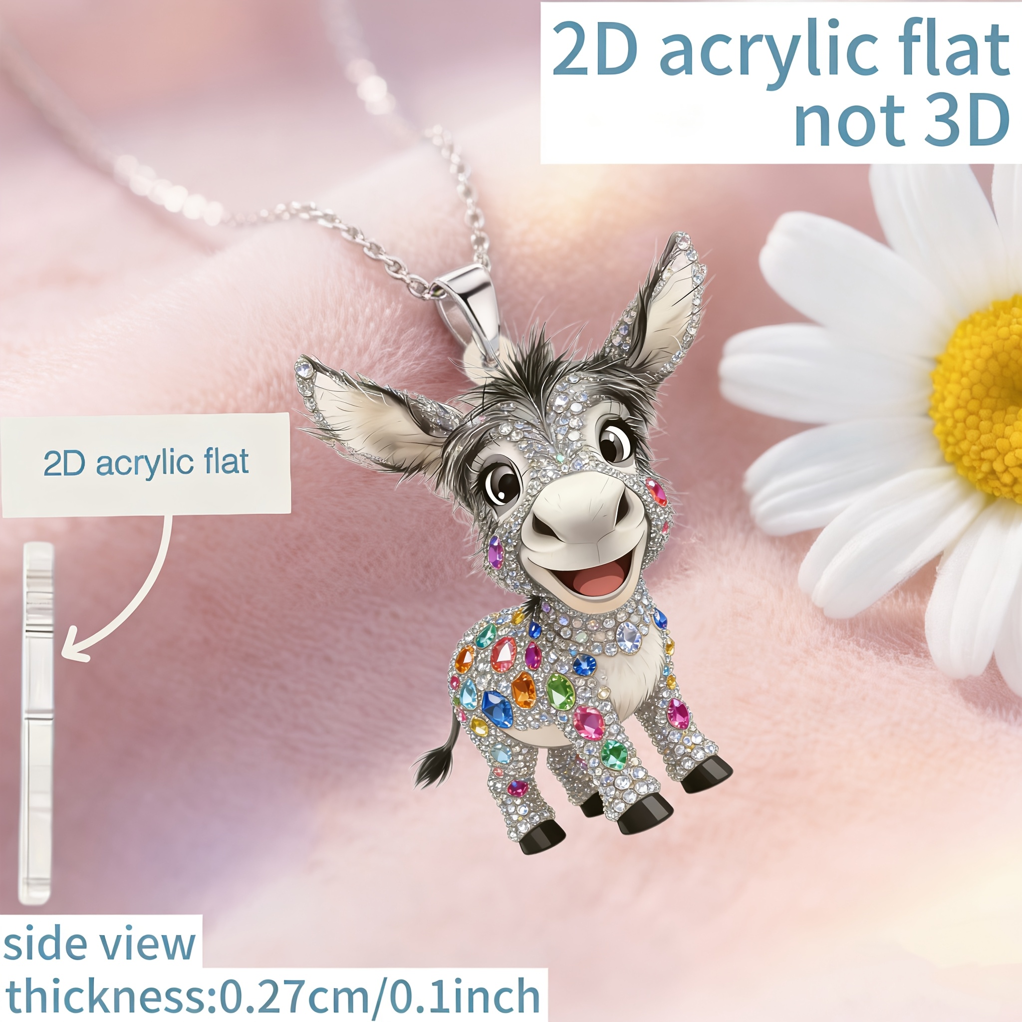 Acrylic Little Donkey Design Pendant Necklace, Unique Gift